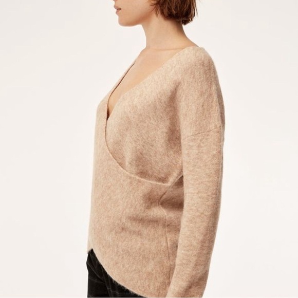 NEW! Babaton The Group Bandini Cross Over Faux Wrap Sweater Alpaca Wool Blend M - Picture 7 of 14